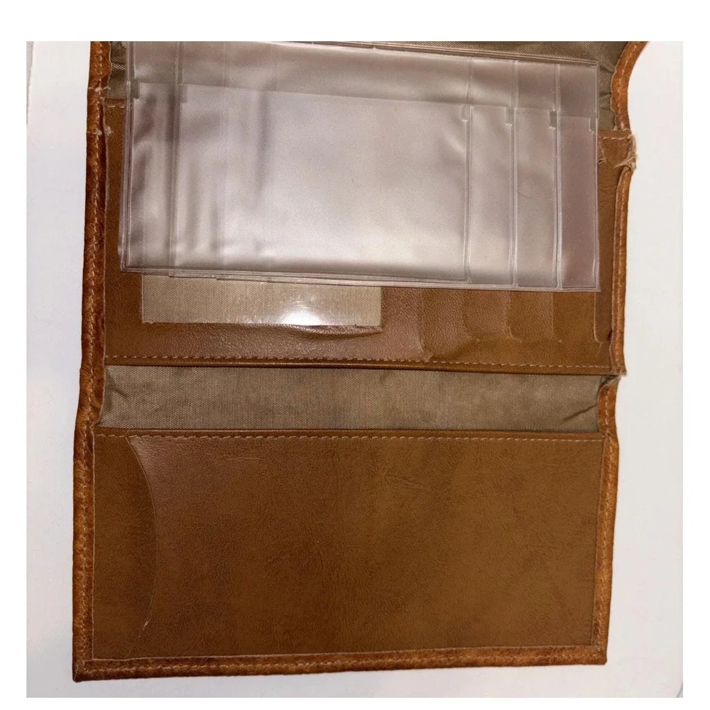 Vintage Embossed Floral Top Grain Leather Tri Fold Wallet Tan Brown